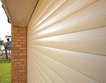 Close up of insulated lath used to make up a garage door curtain.