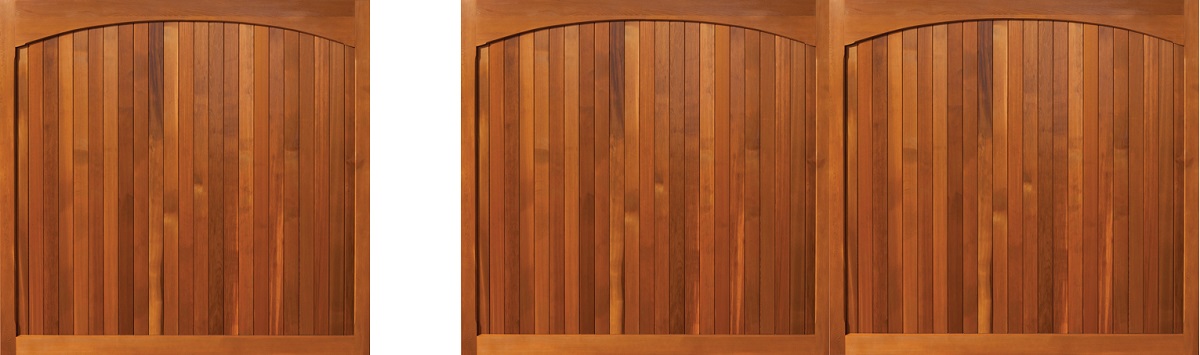Single and double wooden garage door configuration