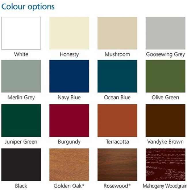 Gliderol roller garage doors colour chart